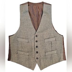 Yves Saint Laurent Men’s V-Neck Button Up Vest Herringbone Pattern Brown